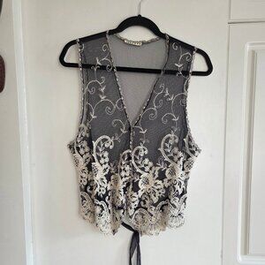 Vintage Sheer Black Mesh Lace Vest Top